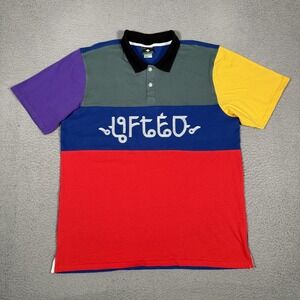 Lifted Research Group Shirt Mens XL Colorblock Spellout Polo 100% Cotton Preppy